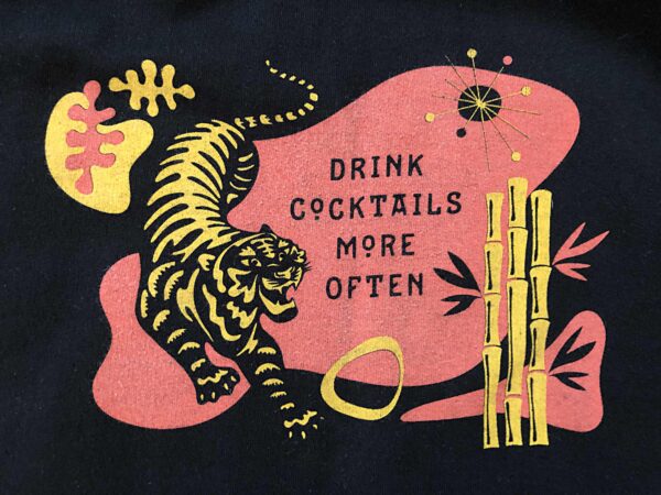 Tiki-inspired graphic with tiger and bamboo - Drink Cocktails More Often